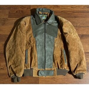 Vintage Durion European Community Suede Leather Bomber Jacket Mens Large Brown